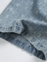 ストライプジャカードデニム五分袖シャツ