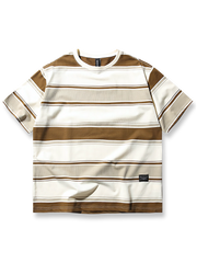 ヴィンテージ風ストライプ切り替えのオーバーサイズ半袖Tシャツ。