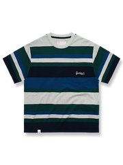 ツインヤーンコットンのクラシックストライプ半袖Tシャツ。