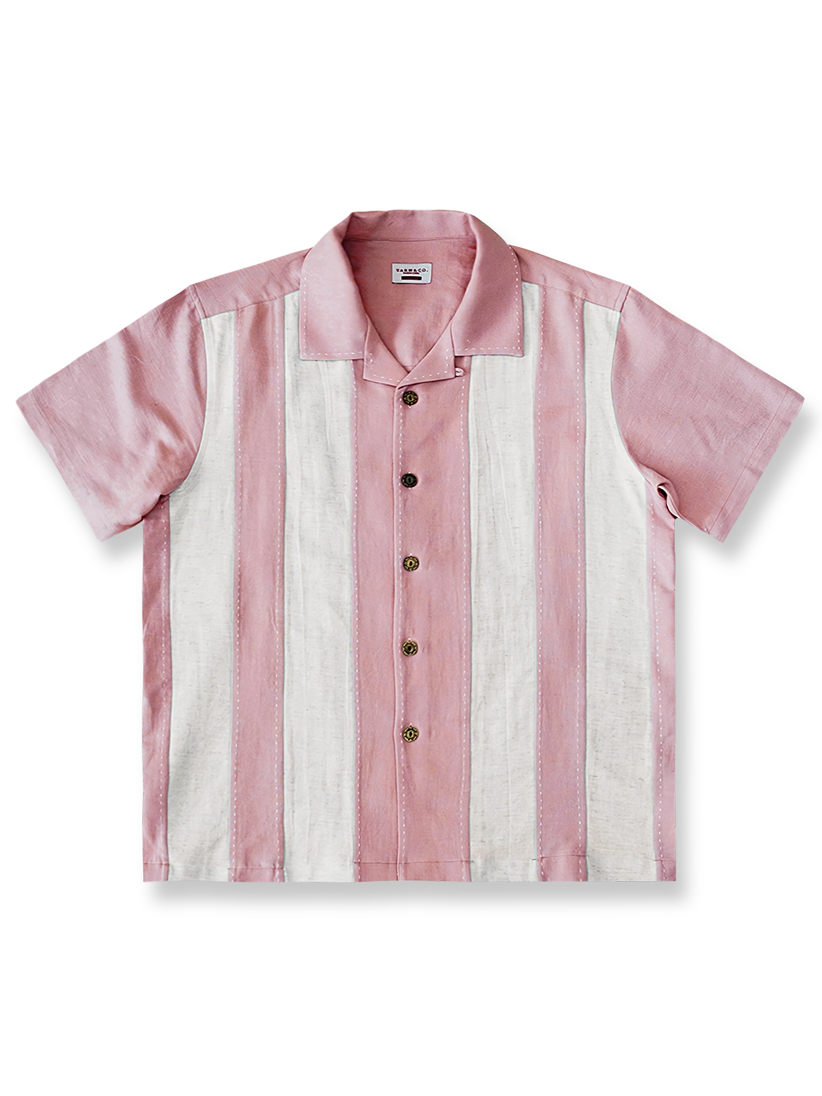 ストライプテンセル混紡ボウリングシャツ。