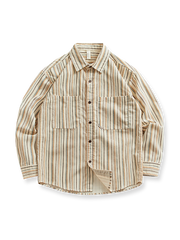 ストライプ柄とダブルポケットが特徴のワーク長袖シャツ