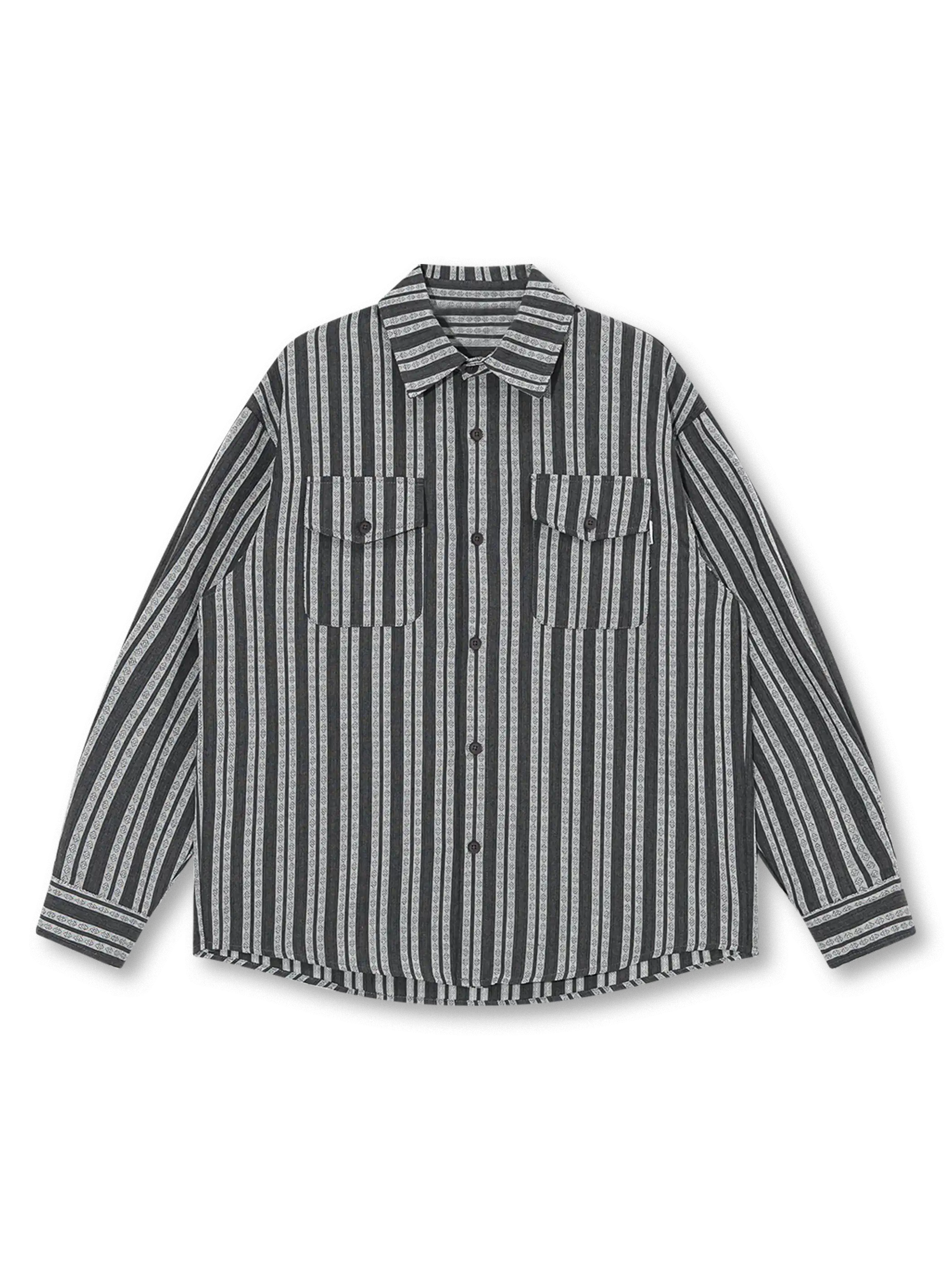 黒白ストライプワークシャツ正面