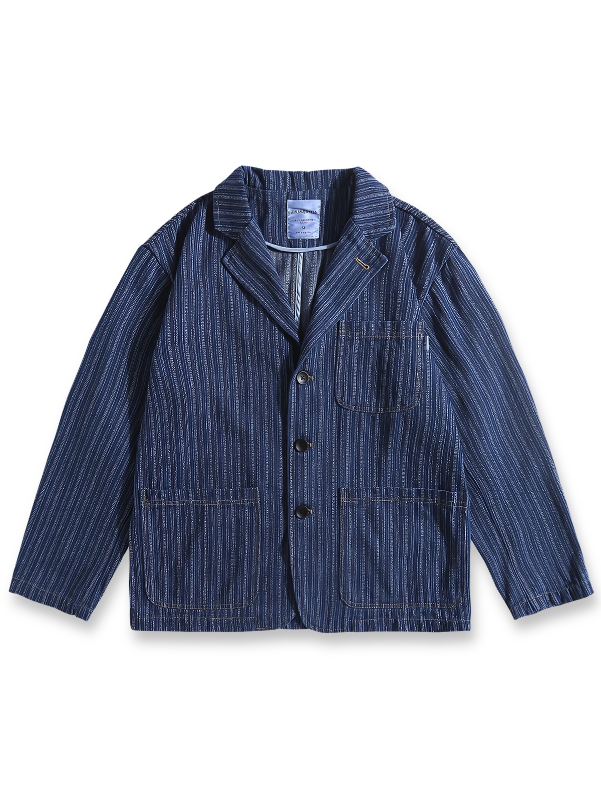 ヴィンテージフレンチワークスタイルの縦ストライプ生地を用いた耐久性高いワークスーツジャケット