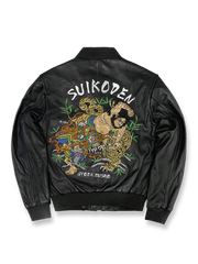 水滸伝の武松と虎が刺繍された羊革スカジャン