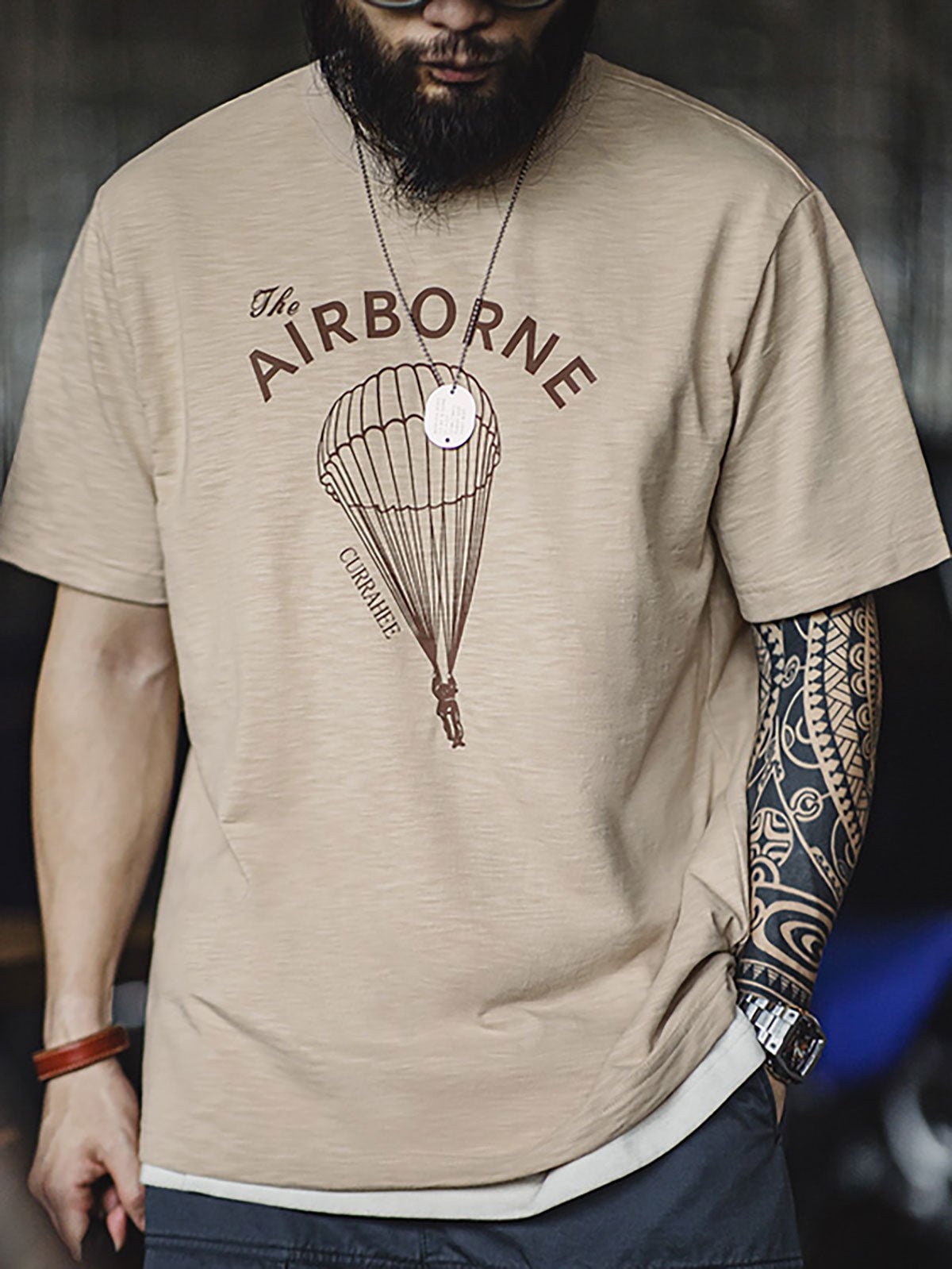 詳細画像: アメリカンビンテージパラシュートレタープリント半袖Tシャツのディテール