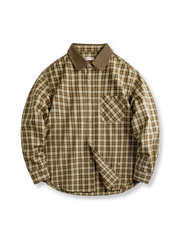 タータンチェック柄とコーデュロイ襟が特徴のレギュラーシルエットシャツ