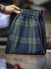 タータンチェックサッカー生地イージーパンツ