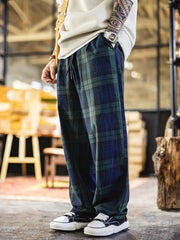 タータンチェックサッカー生地イージーパンツ