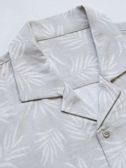 リヨセルコットンリネン パームリーフ ハワイアン古巴襟シャツ