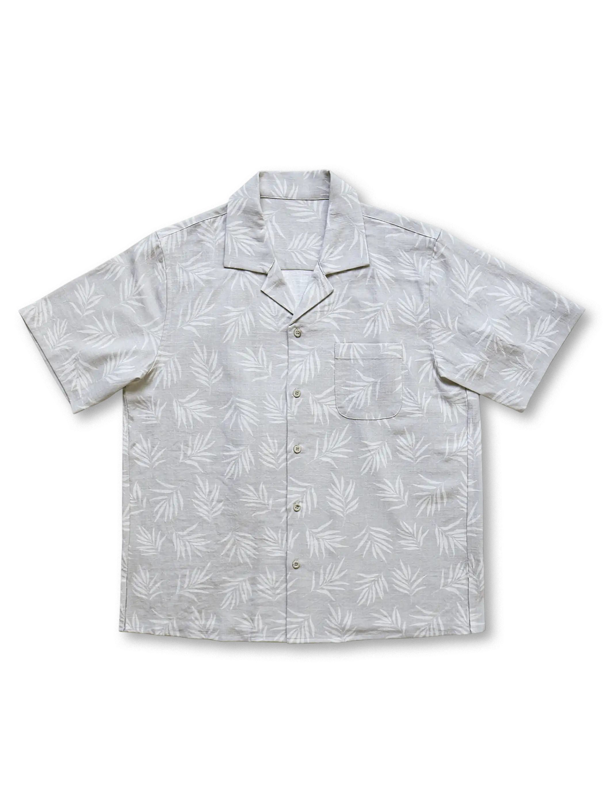 リヨセルコットンリネン パームリーフ柄 古巴襟シャツ メンズ 夏 リゾート