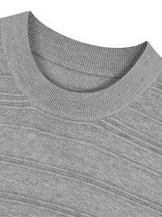 テクスチャードストライプクルーネックニット