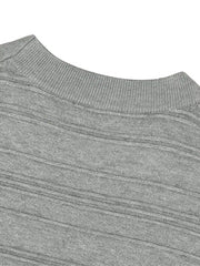 テクスチャードストライプクルーネックニット