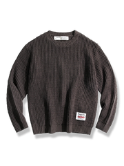 厚手ワッフル織り柄、綿アクリル混紡素材の立体感あるニットセーター