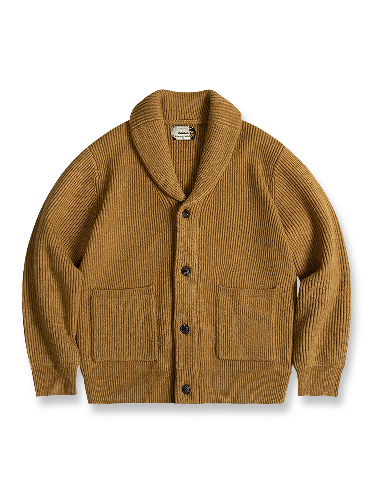 オーストラリア産メリノウール混紡素材の厚手ニットカーディガン。