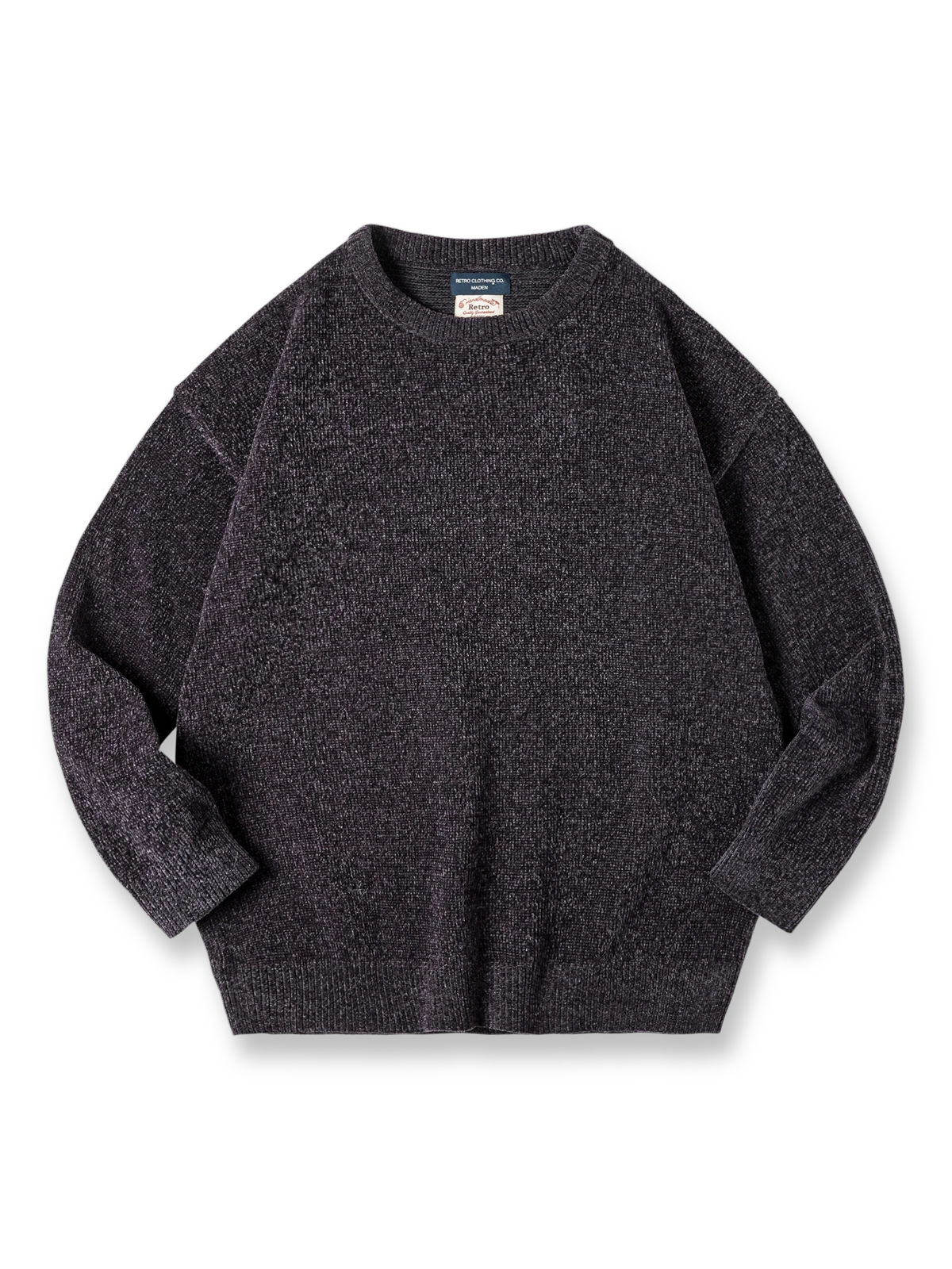 フェード加工が施された3色展開のドロップショルダーニットスウェット。