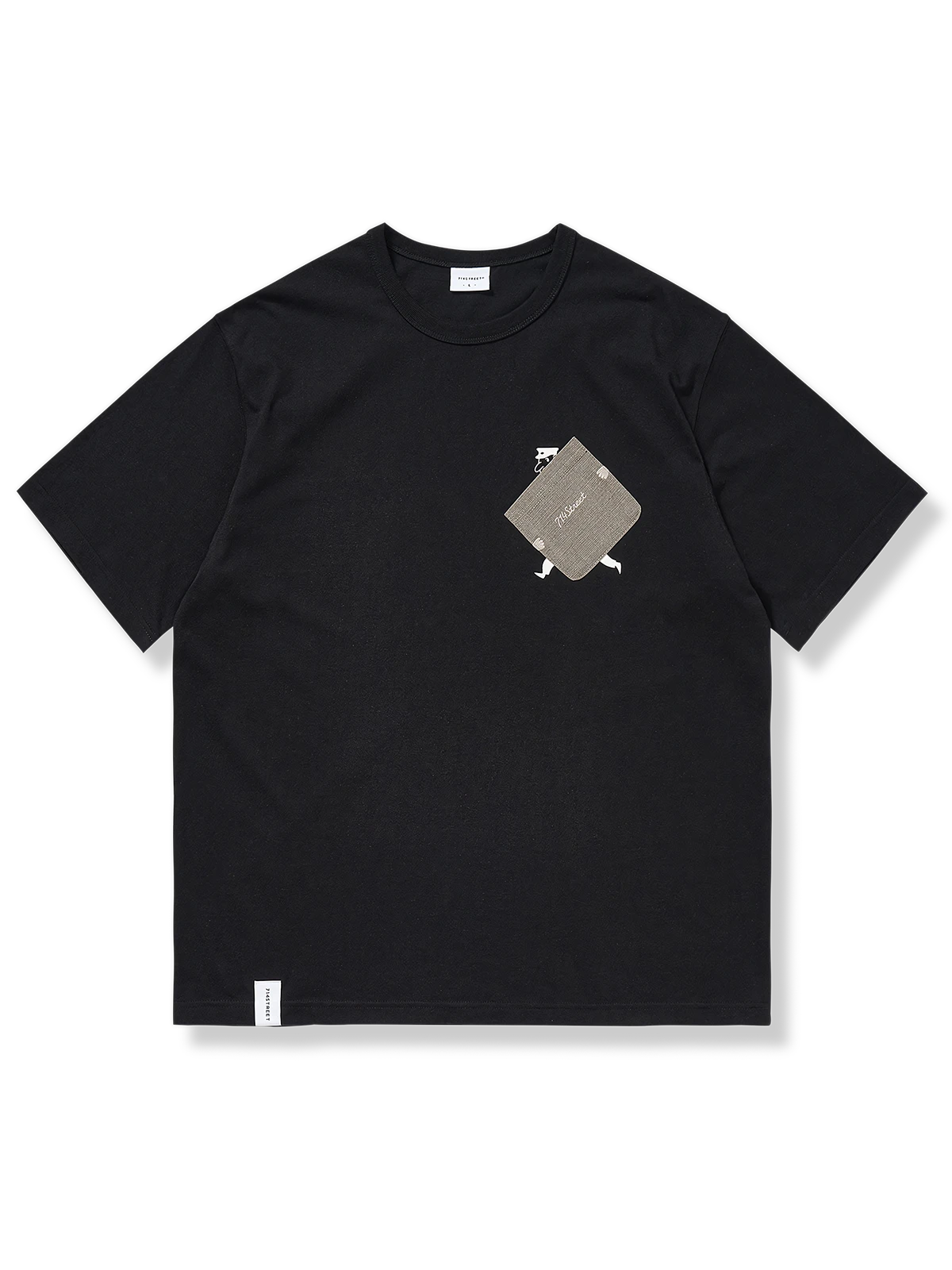 小人柄刺繍入りテクスチャーポケット付き、260G全コットン素材の3色半袖Tシャツ