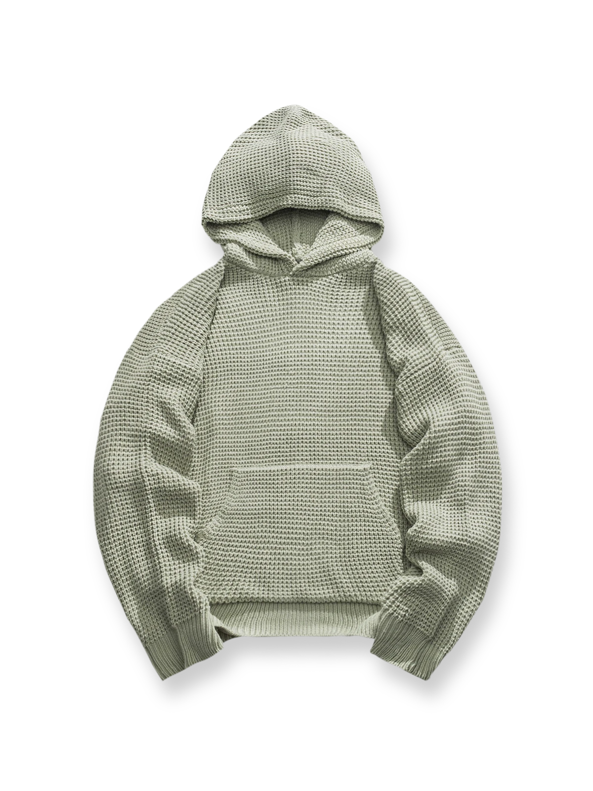 ネイビー・グレー・ボルドーの3色展開、ニット素材のフード付きスウェット。