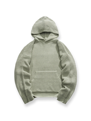 ネイビー・グレー・ボルドーの3色展開、ニット素材のフード付きスウェット。