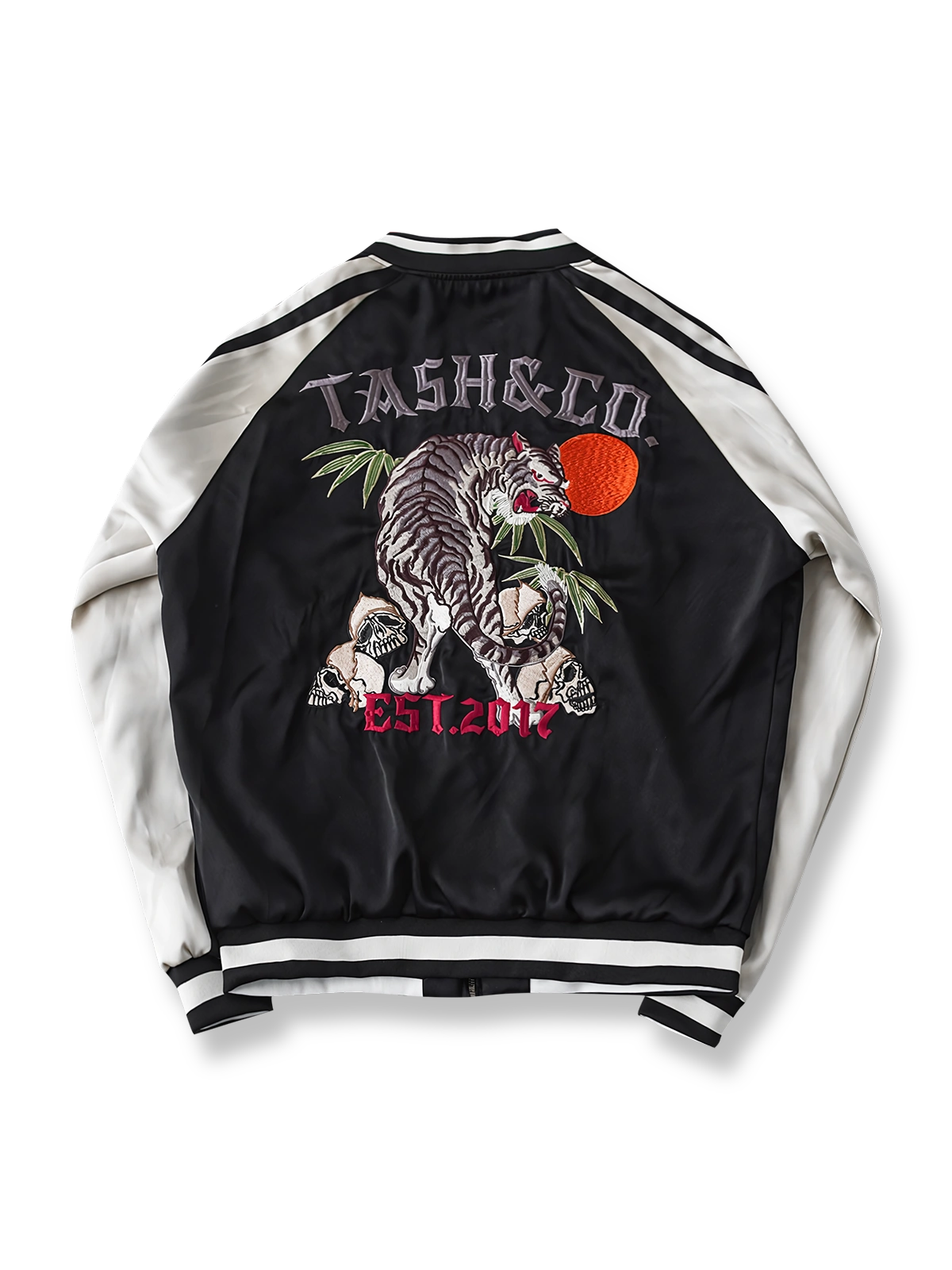 虎刺繍が特徴の高級ポリエステル製スカジャン、ヴィンテージと現代的機能を融合