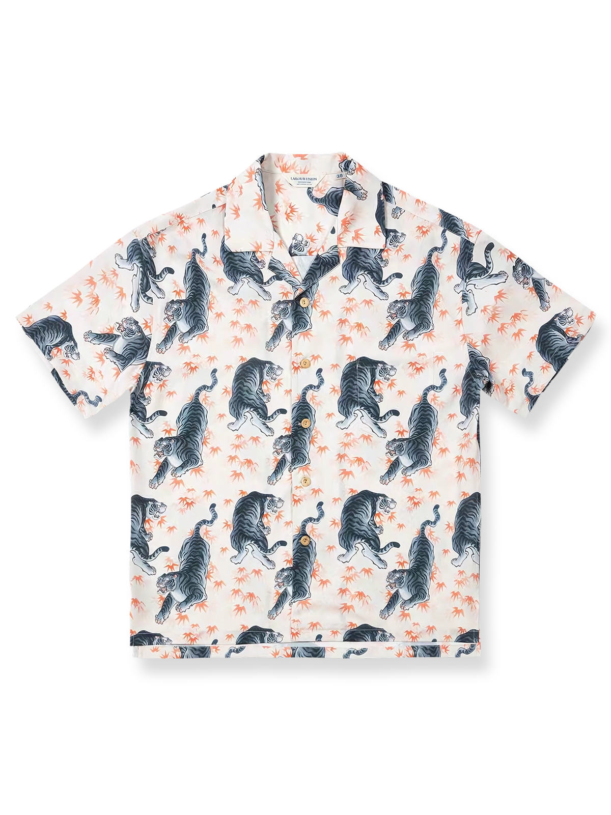 セルロース素材に鮮やかなタイガープリントを施したアロハ半袖シャツ