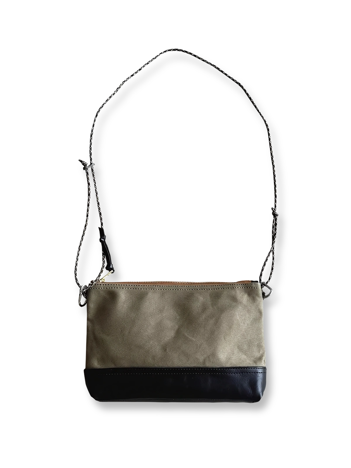 頭層牛革とウォッシュドキャンバスのショルダーバッグ