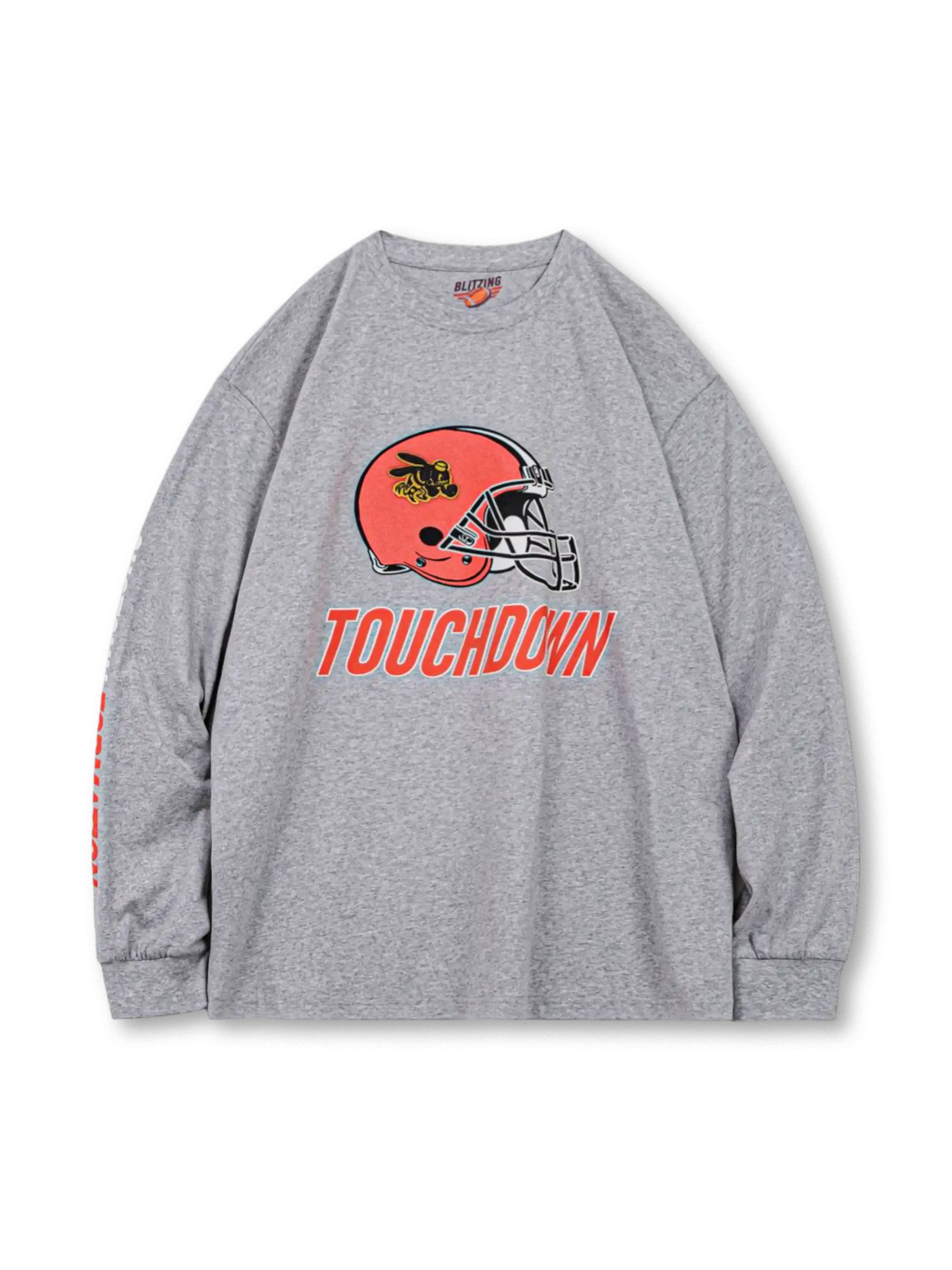 フットボールヘルメットプリント長袖Tシャツ正面画像