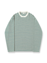 柔らかなタオルニット素材のストライプ長袖Tシャツ