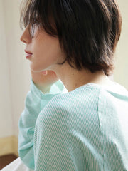 グリーンストライプカジュアルTシャツ