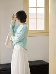 グリーンストライプカジュアルTシャツ