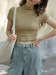 サイドギャザーハイネックショートTシャツ