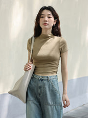 サイドギャザーハイネックショートTシャツ