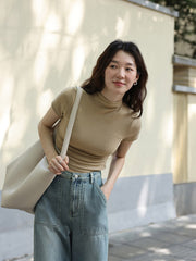 サイドギャザーハイネックショートTシャツ