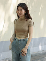 サイドギャザーハイネックショートTシャツ