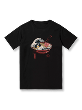 製品画像: 海浪とラーメンのプリントTシャツの全体像