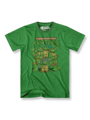 『ミュータント・タートルズ』カートゥーンプリントTシャツ正面図、ミュータント・タートルズの主要キャラクター