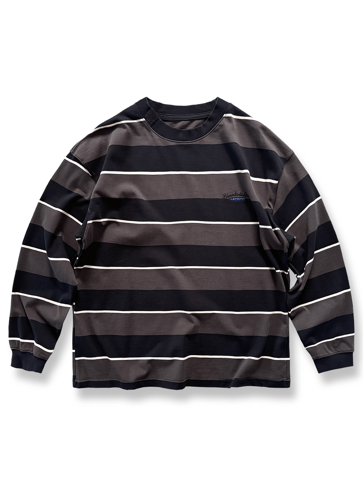 ヘビーウェイトクルーネックワイドストライプ長袖Tシャツ 全体画像