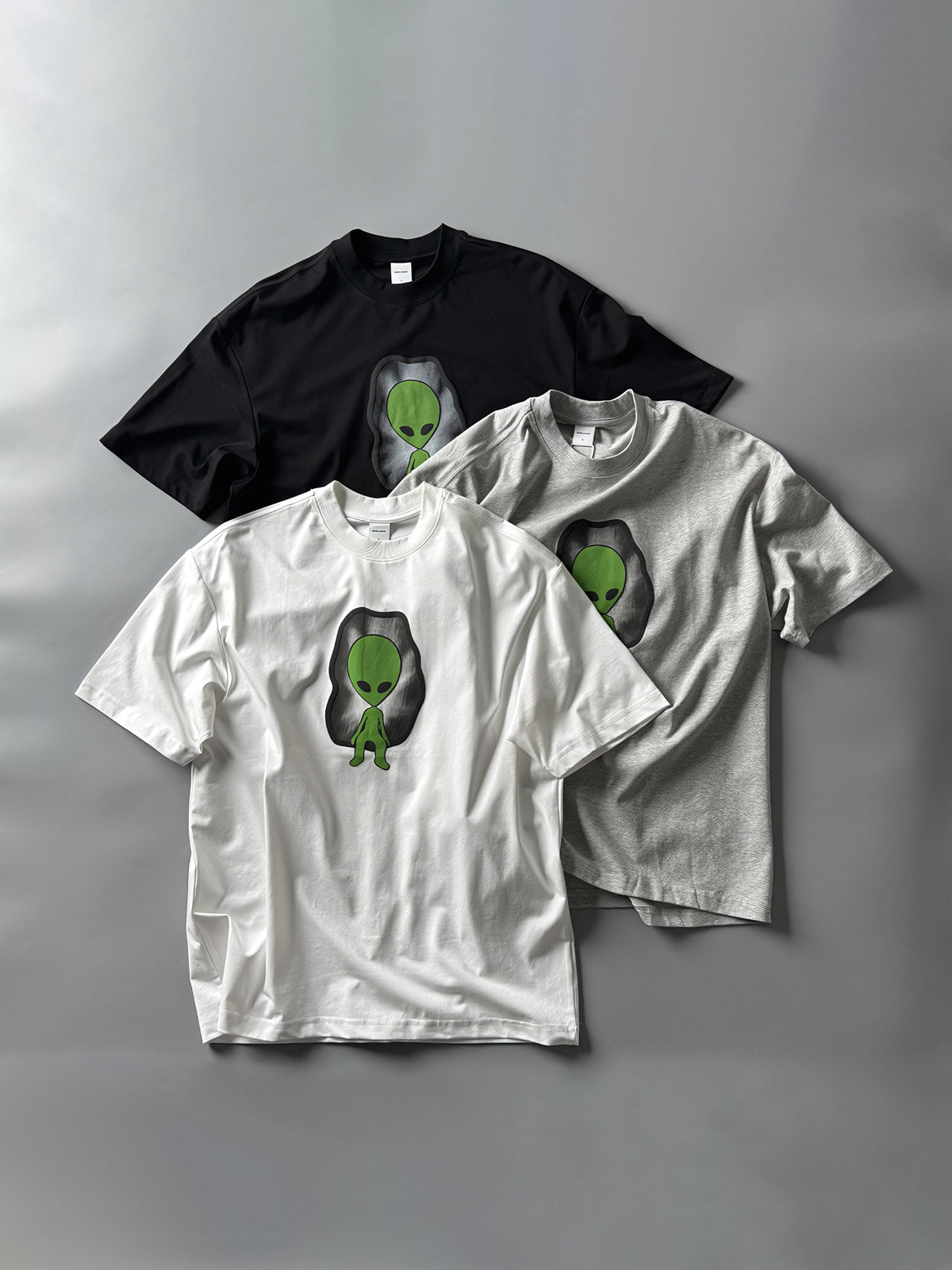 クール&抗菌グレイプリントヴィンテージウォッシュ半袖Tシャツ全体図