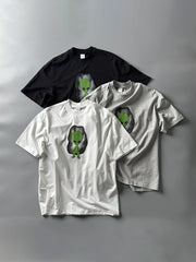 クール&抗菌グレイプリントヴィンテージウォッシュ半袖Tシャツ全体図