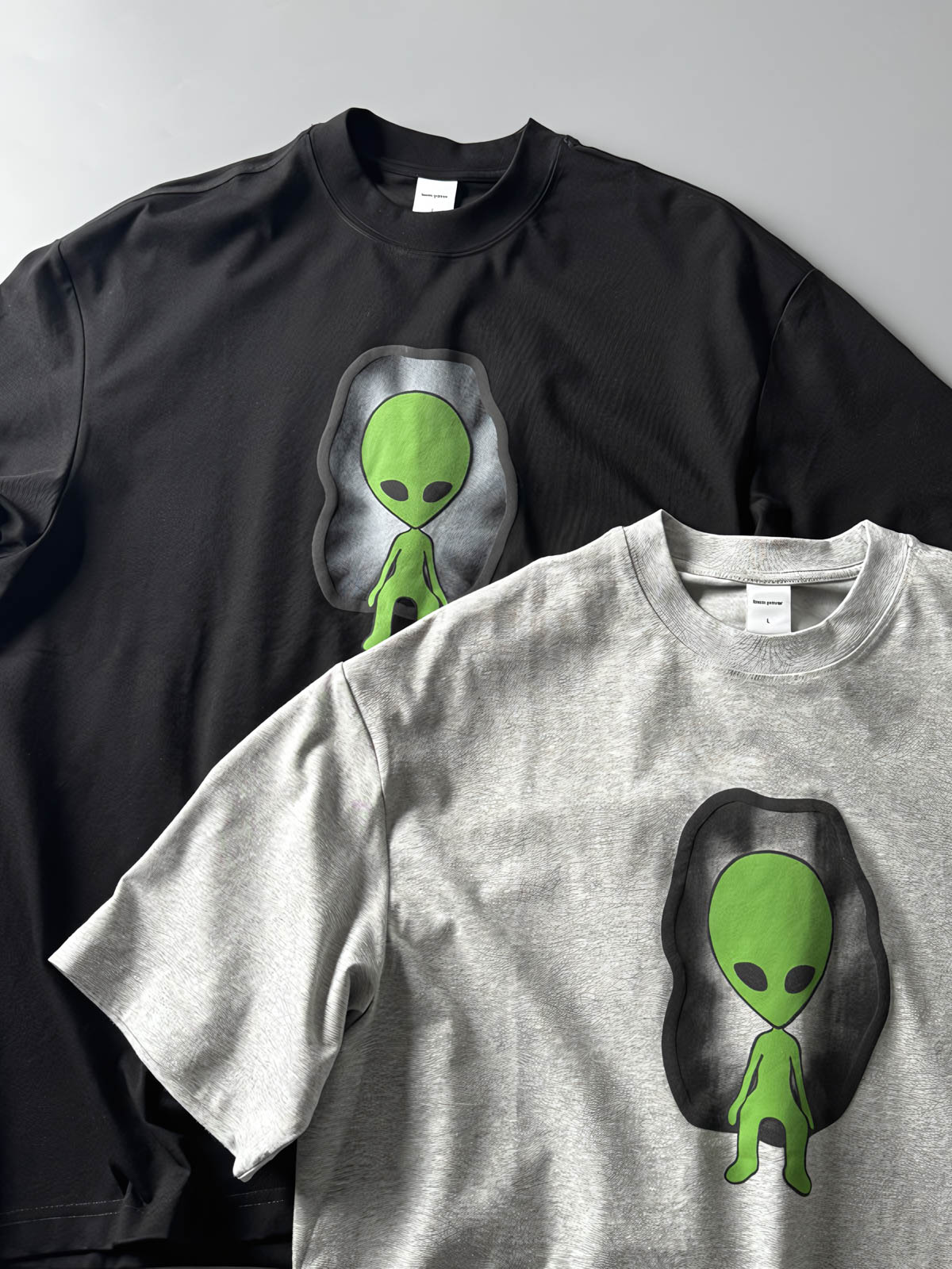 クール&抗菌グレイプリントヴィンテージウォッシュ半袖Tシャツ細部図