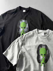 クール&抗菌グレイプリントヴィンテージウォッシュ半袖Tシャツ細部図