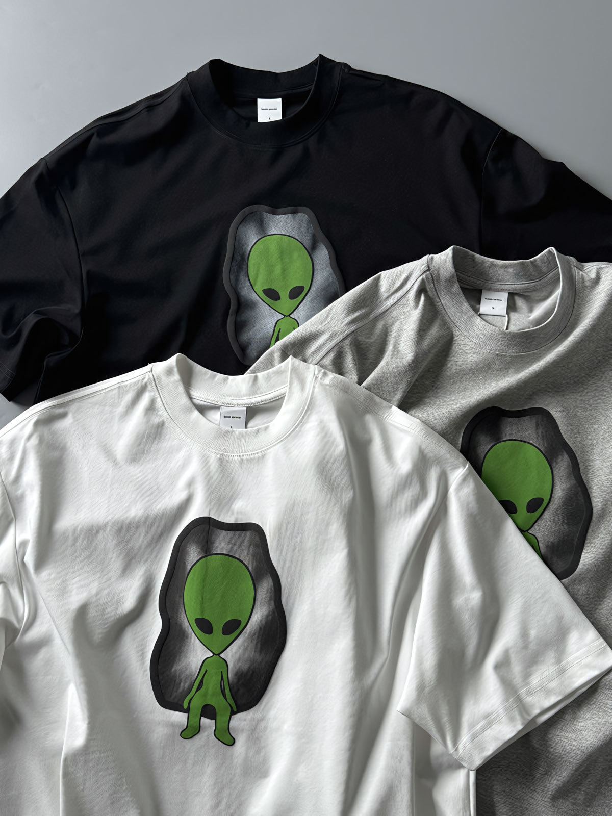 クール&抗菌グレイプリントヴィンテージウォッシュ半袖Tシャツ細部図