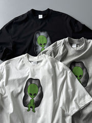 クール&抗菌グレイプリントヴィンテージウォッシュ半袖Tシャツ細部図