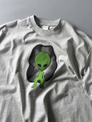 クール&抗菌グレイプリントヴィンテージウォッシュ半袖Tシャツ細部図