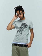 キー柄スリムフィット半袖Tシャツ