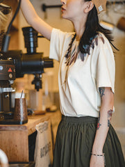 インディアンスタイルプリントコットンTシャツ