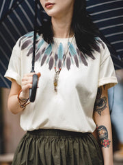 製品画像:アメリカンヴィンテージ風インディアンスタイルプリントコットンTシャツの正面図