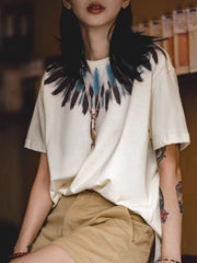 インディアンスタイルプリントコットンTシャツ