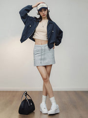 ギャザー付きクロップトップ半袖Tシャツ