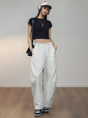 ギャザー付きクロップトップ半袖Tシャツ