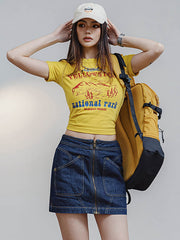 イエローストーン公園プリント カラーブロックTシャツ